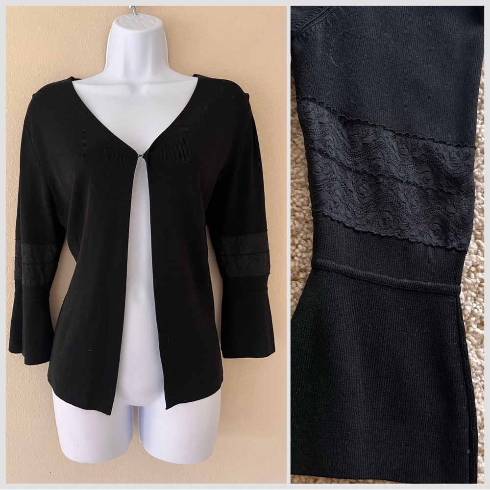 Vintage Y2K Cardigan Large Black‎ Lace 3/4 Bell Sleeve Dark Romantic Whimsigoth